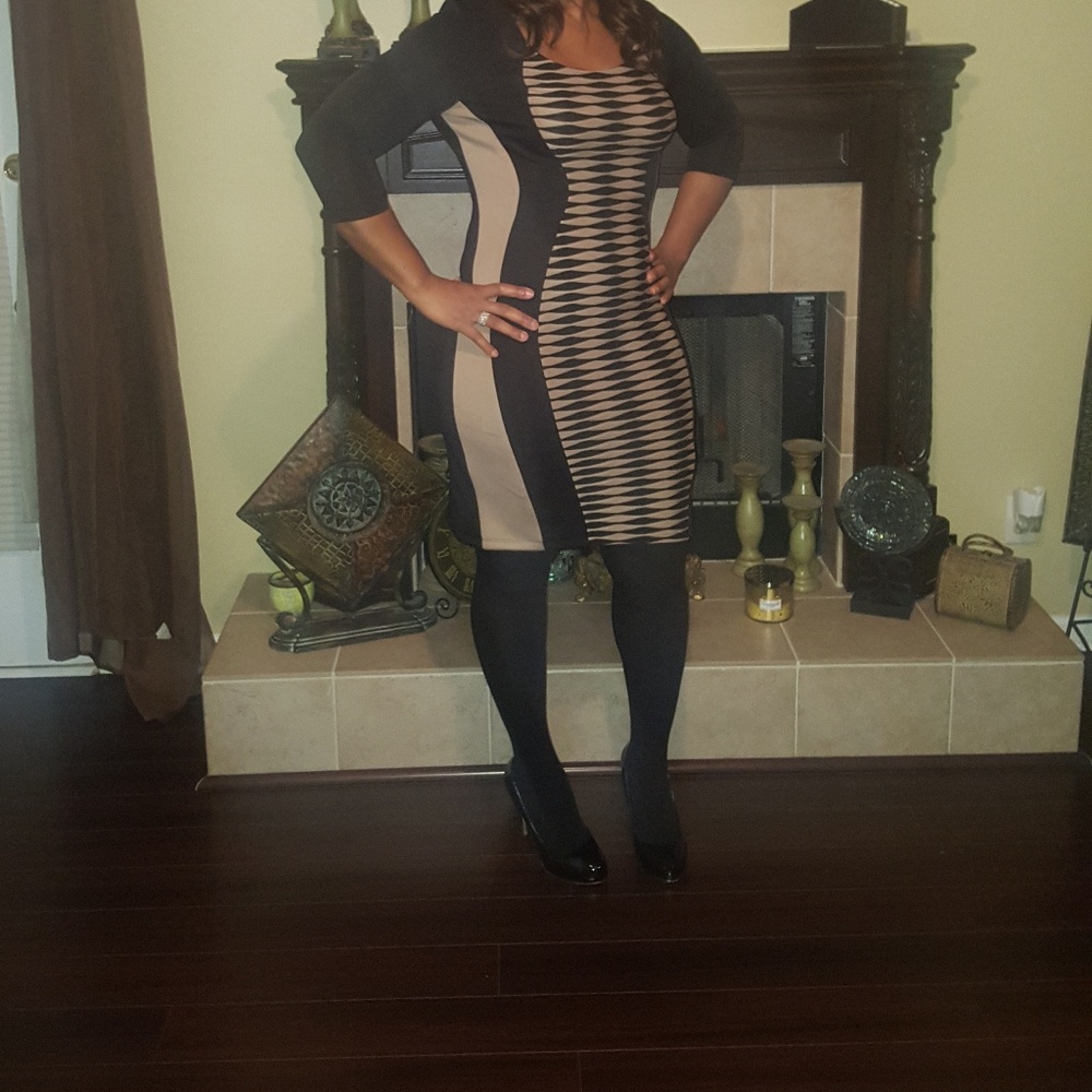 Midi black and tan dress